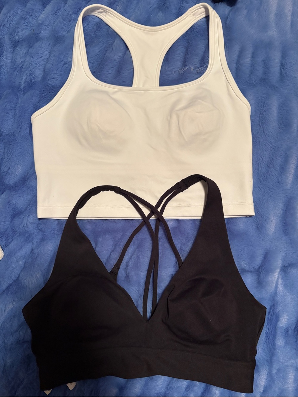 PINK Victoria's Secret White Racerback & Black Strappy Bralette Set
